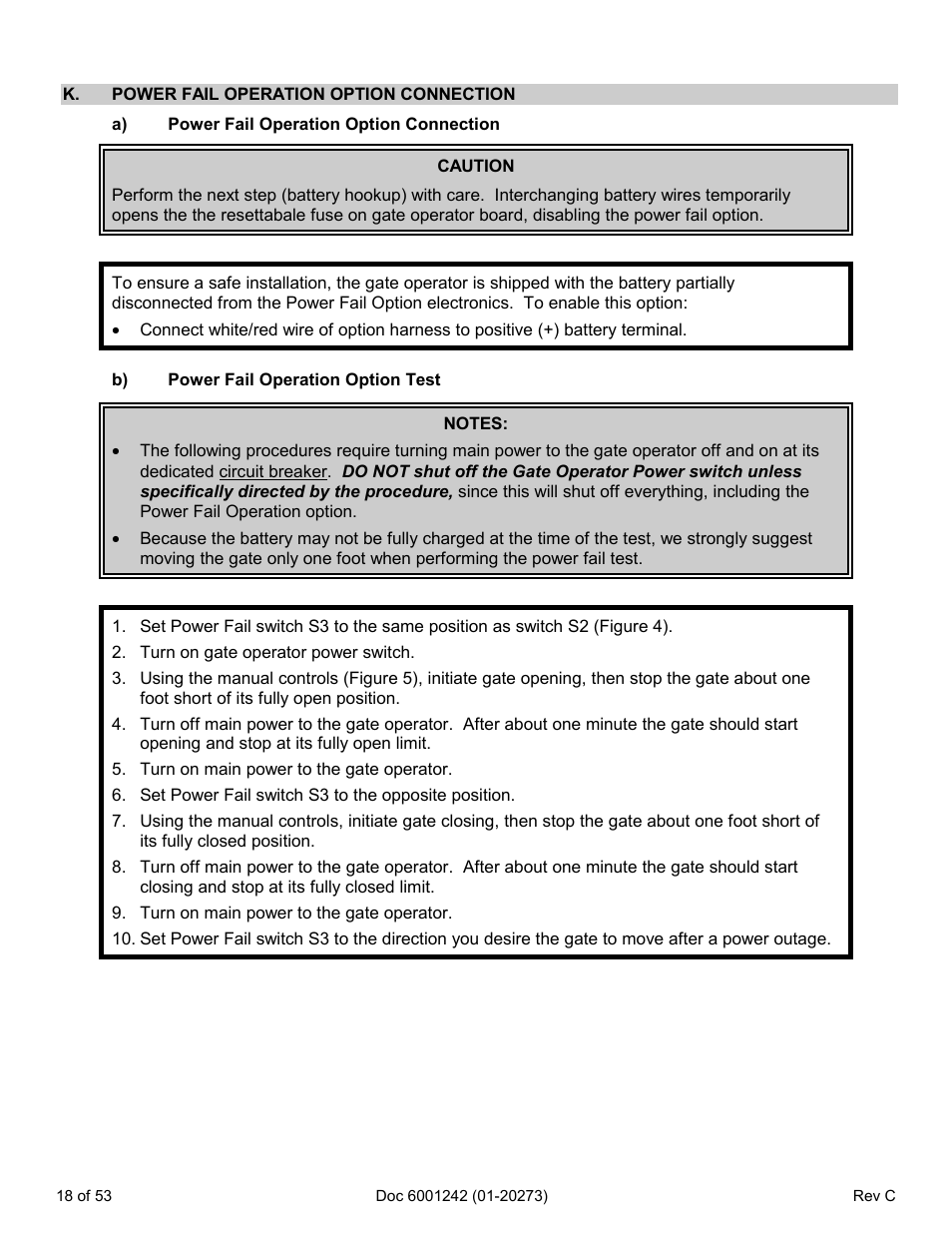 K. power fail operation option connection | Chamberlain Swing GATE User Manual | Page 19 / 54