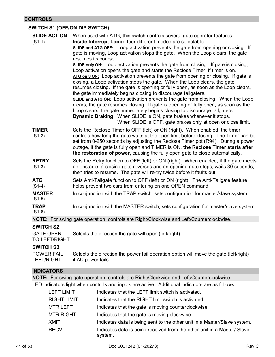 Controls, Indicators | Chamberlain Swing GATE User Manual | Page 45 / 54