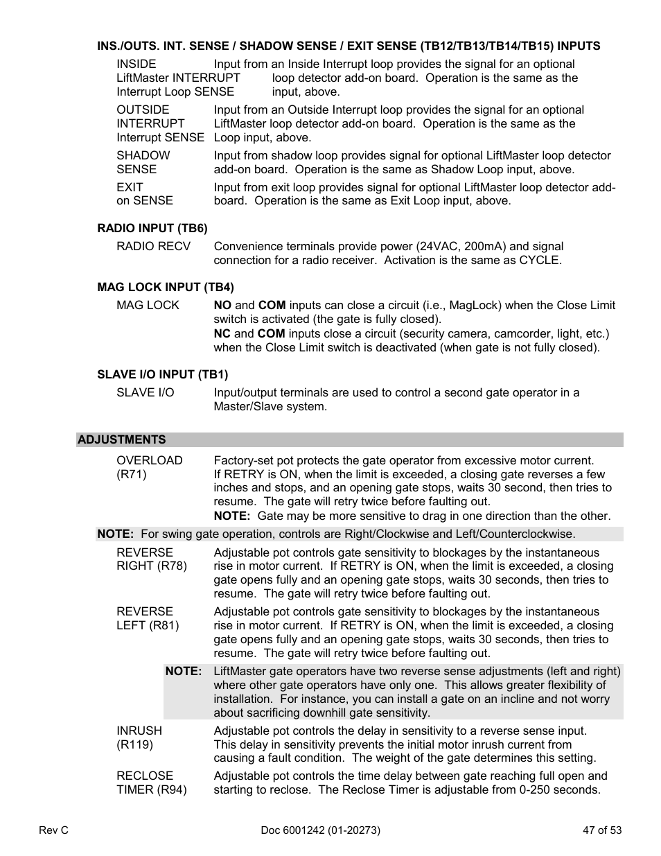 Adjustments | Chamberlain Swing GATE User Manual | Page 48 / 54