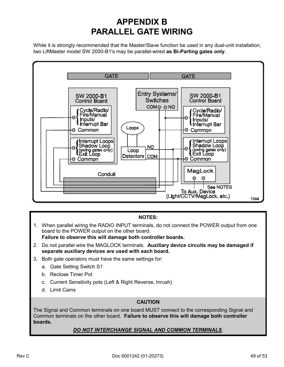 Appendix b parallel gate wiring | Chamberlain Swing GATE User Manual | Page 50 / 54