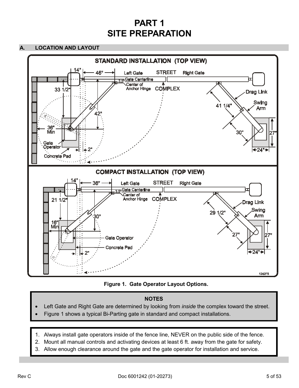 Part 1 site preparation, A. location and layout | Chamberlain Swing GATE User Manual | Page 6 / 54