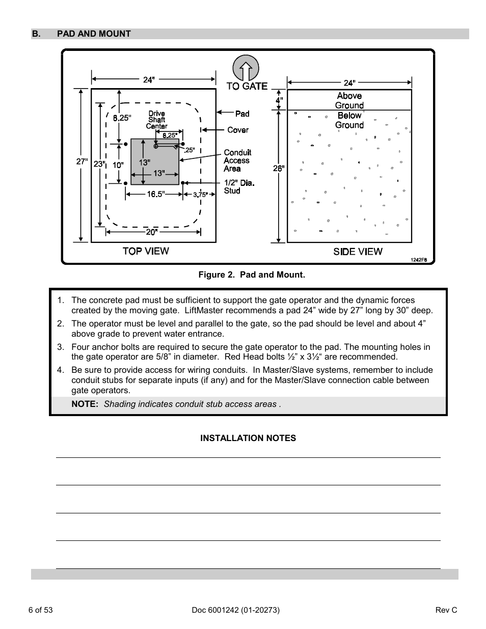 B. pad and mount | Chamberlain Swing GATE User Manual | Page 7 / 54