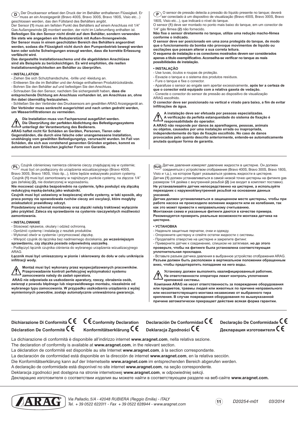 ARAG PRESSURE SENSOR User Manual | Page 2 / 2