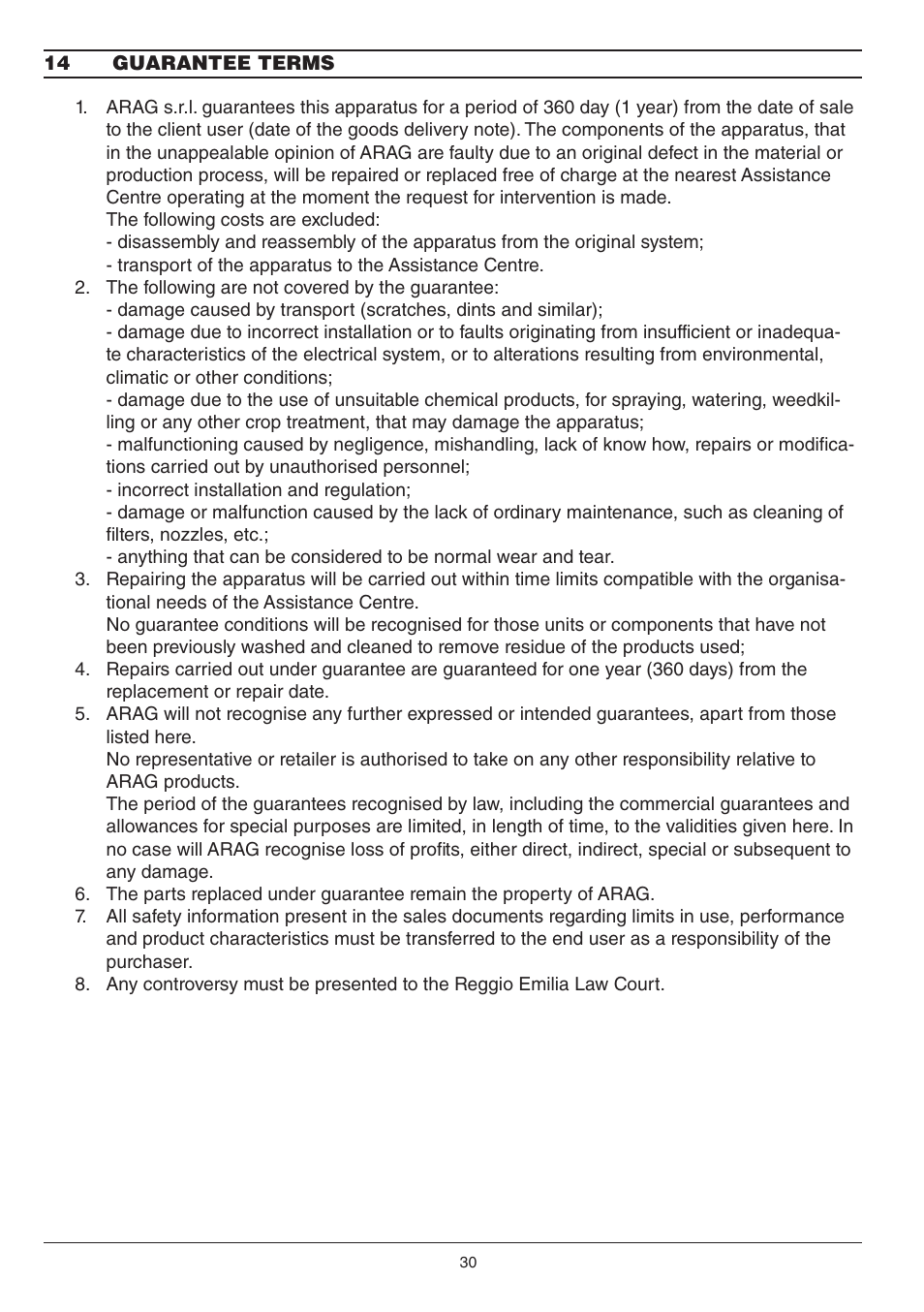ARAG BRAVO130 User Manual | Page 30 / 32