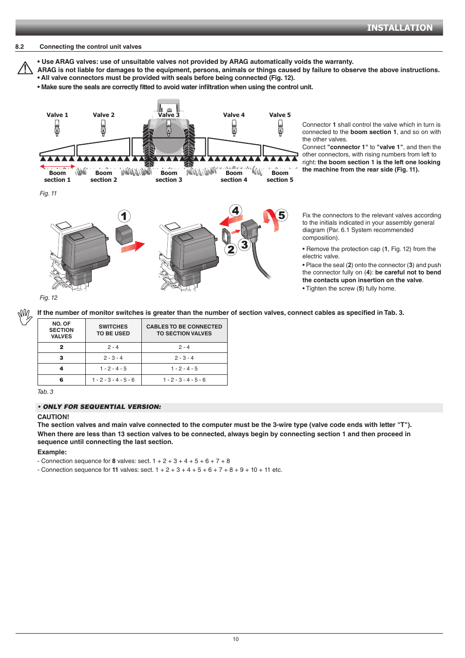 2 connecting the control unit valves, Connecting the control unit valves, Installation | ARAG GCS 3200 User Manual | Page 10 / 48