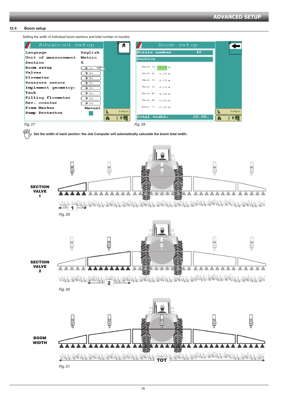 4 boom setup, Advanced setup | ARAG GCS 3200 User Manual | Page 18 / 48