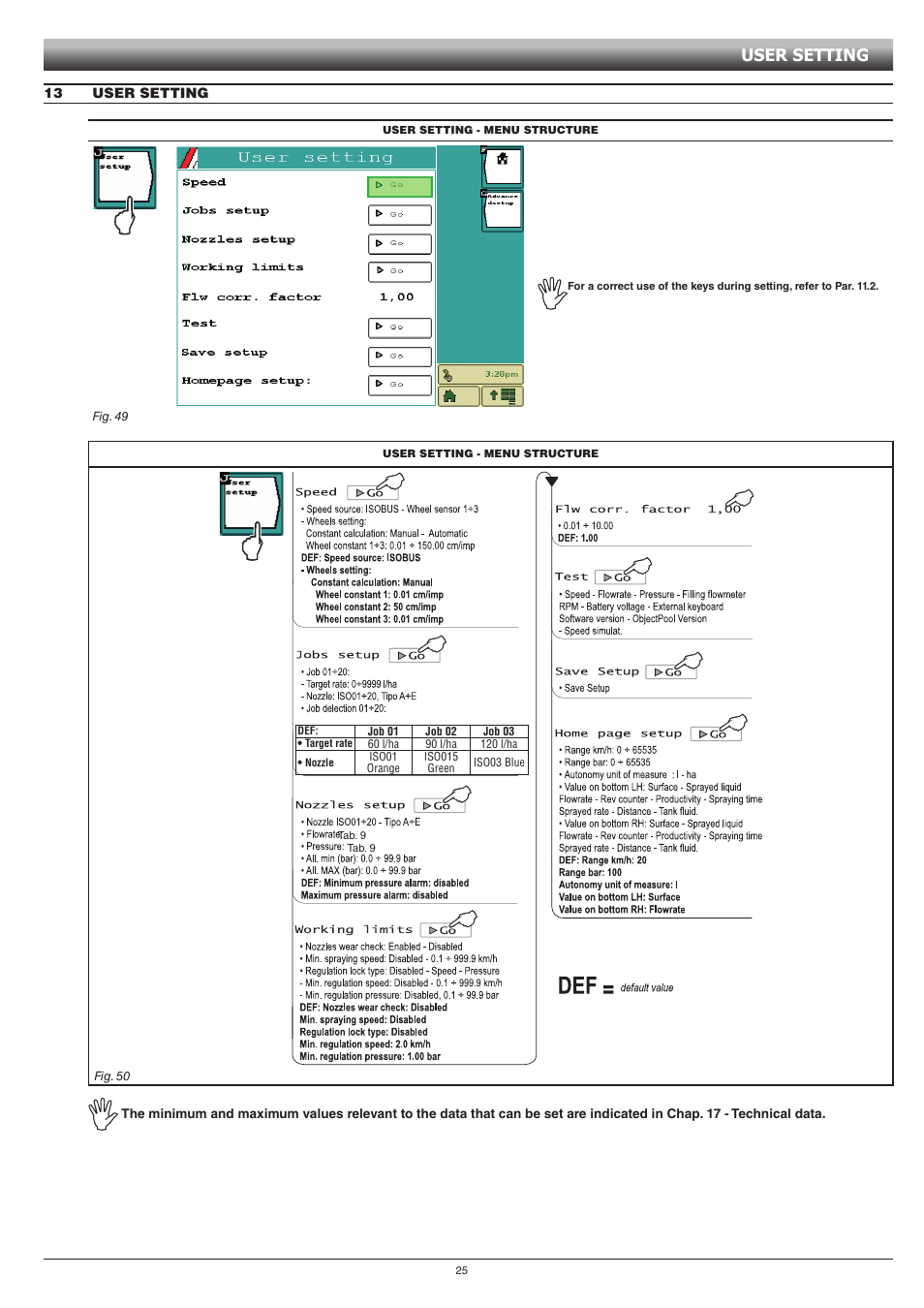 13 user setting, User setting | ARAG GCS 3200 User Manual | Page 25 / 48