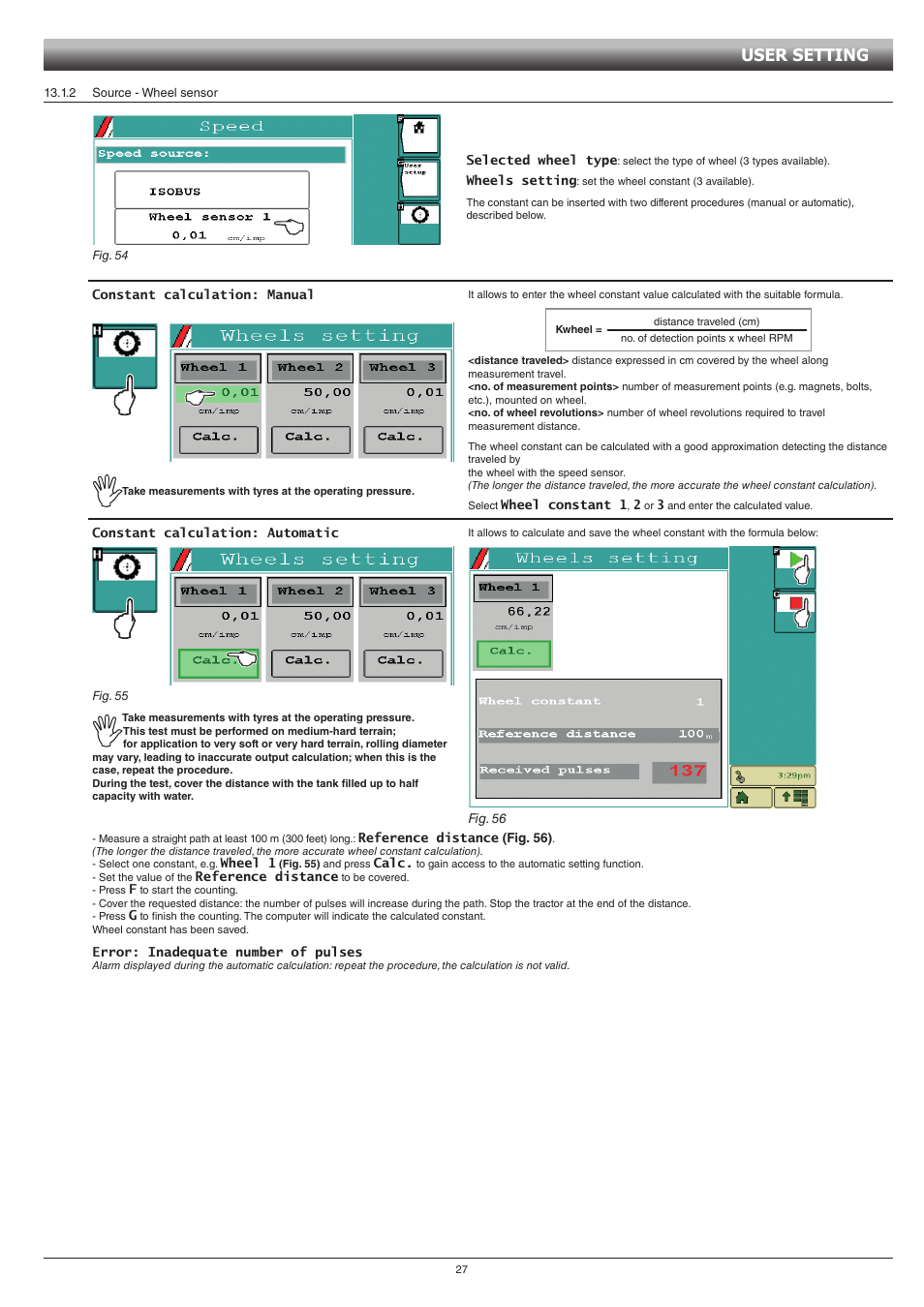 2 source - wheel sensor, User setting | ARAG GCS 3200 User Manual | Page 27 / 48