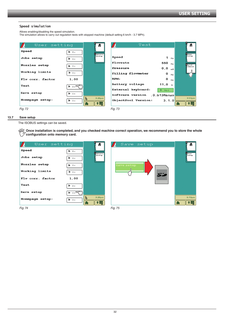 7 save setup, User setting | ARAG GCS 3200 User Manual | Page 32 / 48