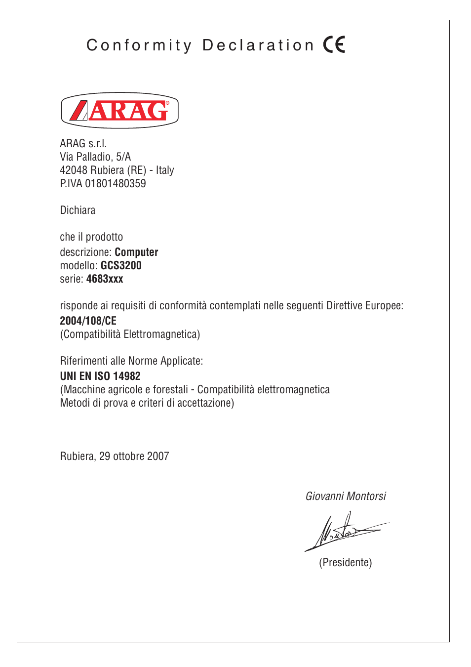 ARAG GCS 3200 User Manual | Page 46 / 48