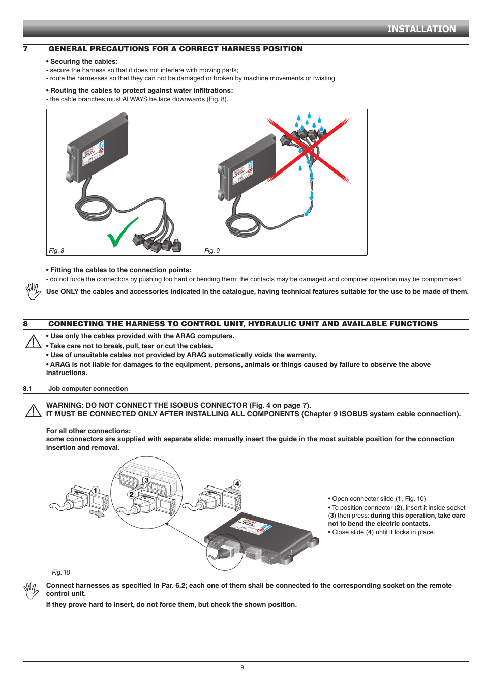 7 computer connection to the farming machine, 1 job computer connection, Available functions 8.1 | Job computer connection, Installation | ARAG GCS 3200 User Manual | Page 9 / 48