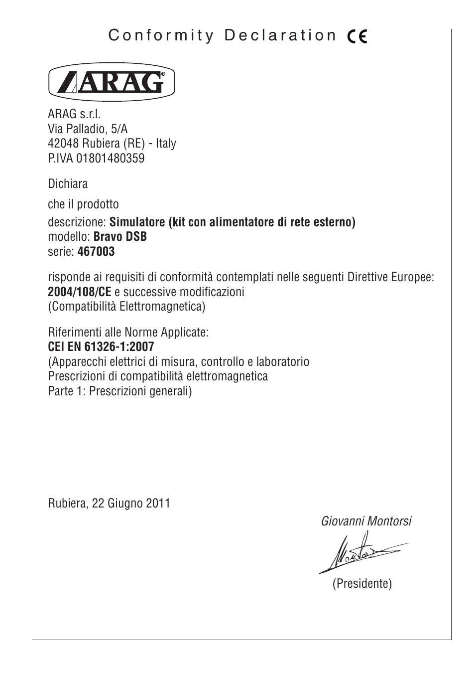 ARAG BRAVO DSB User Manual | Page 15 / 16