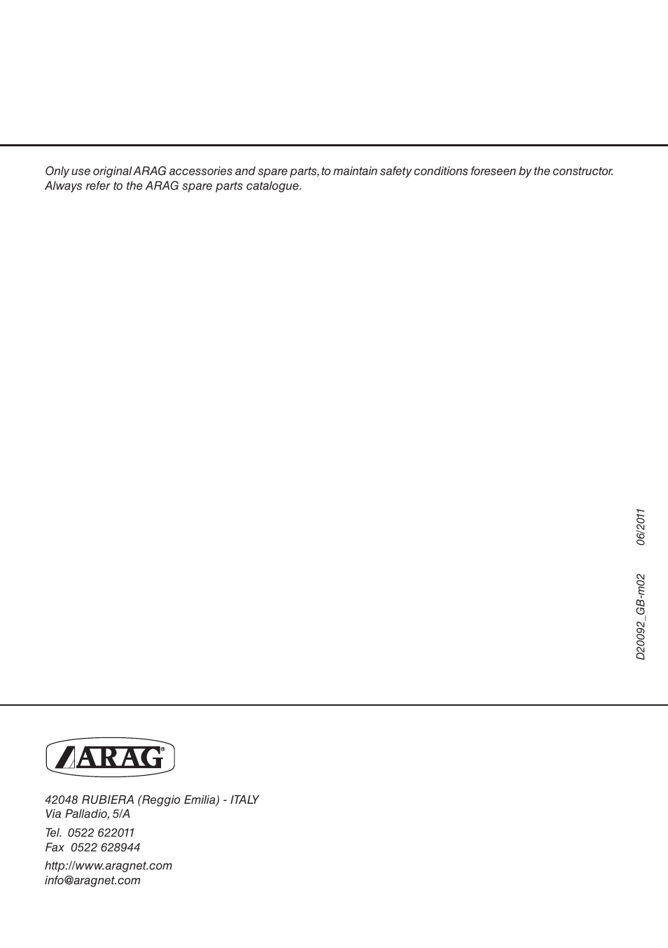 ARAG BRAVO DSB User Manual | Page 16 / 16