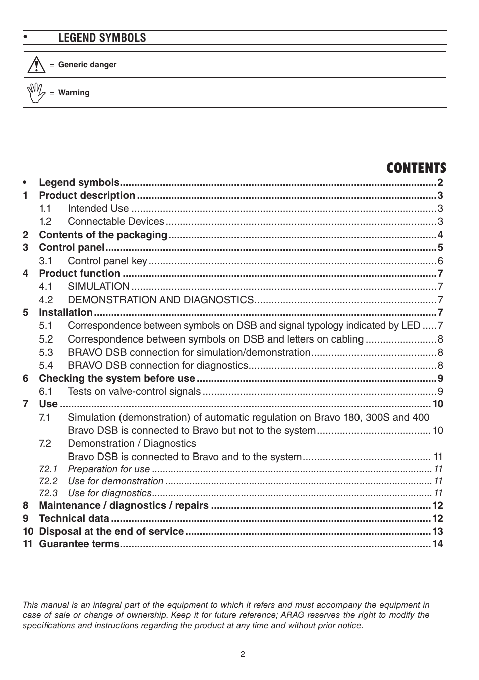 ARAG BRAVO DSB User Manual | Page 2 / 16