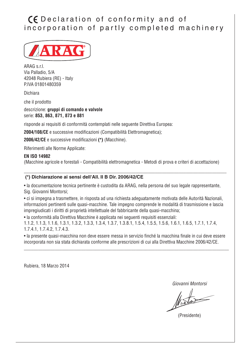 ARAG Electriccontrol unit for crop-spraing application 871 User Manual | Page 31 / 32