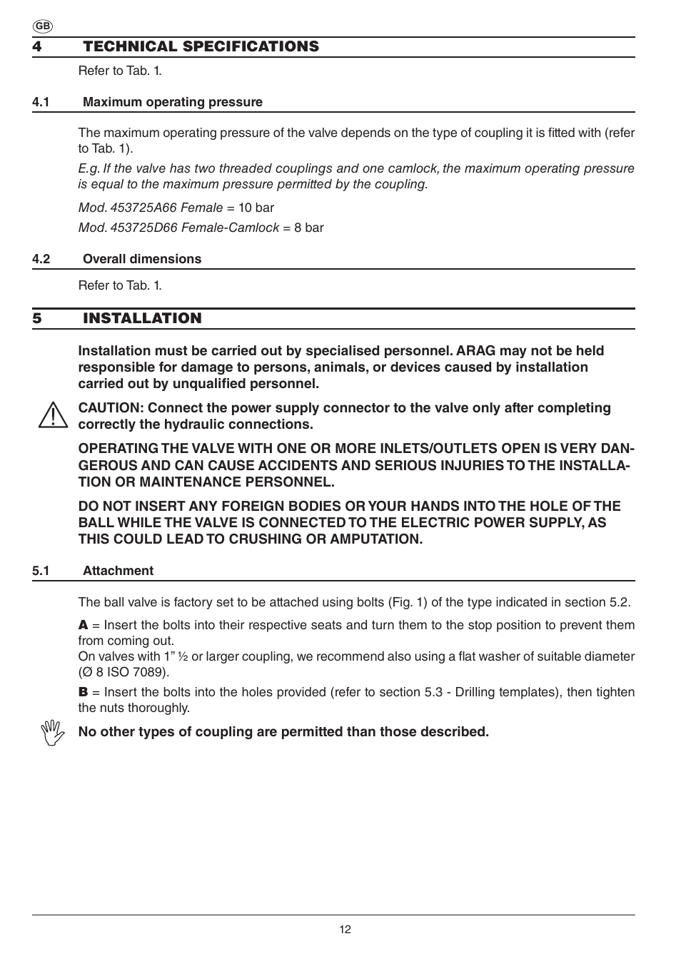 ARAG SERIE 453 Electric ball valve User Manual | Page 12 / 40