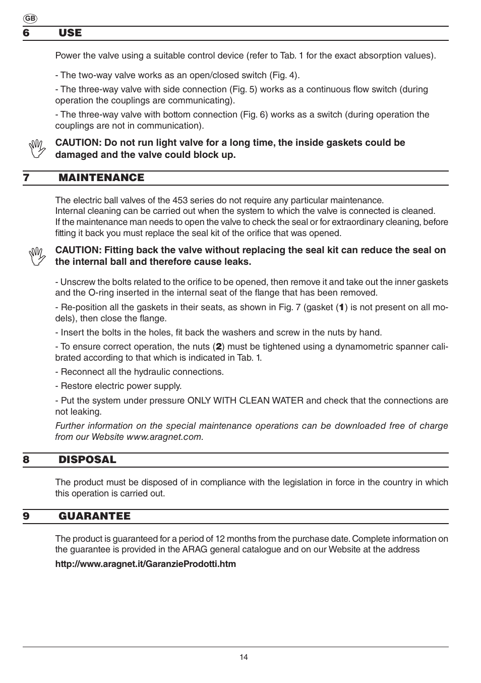 ARAG SERIE 453 Electric ball valve User Manual | Page 14 / 40