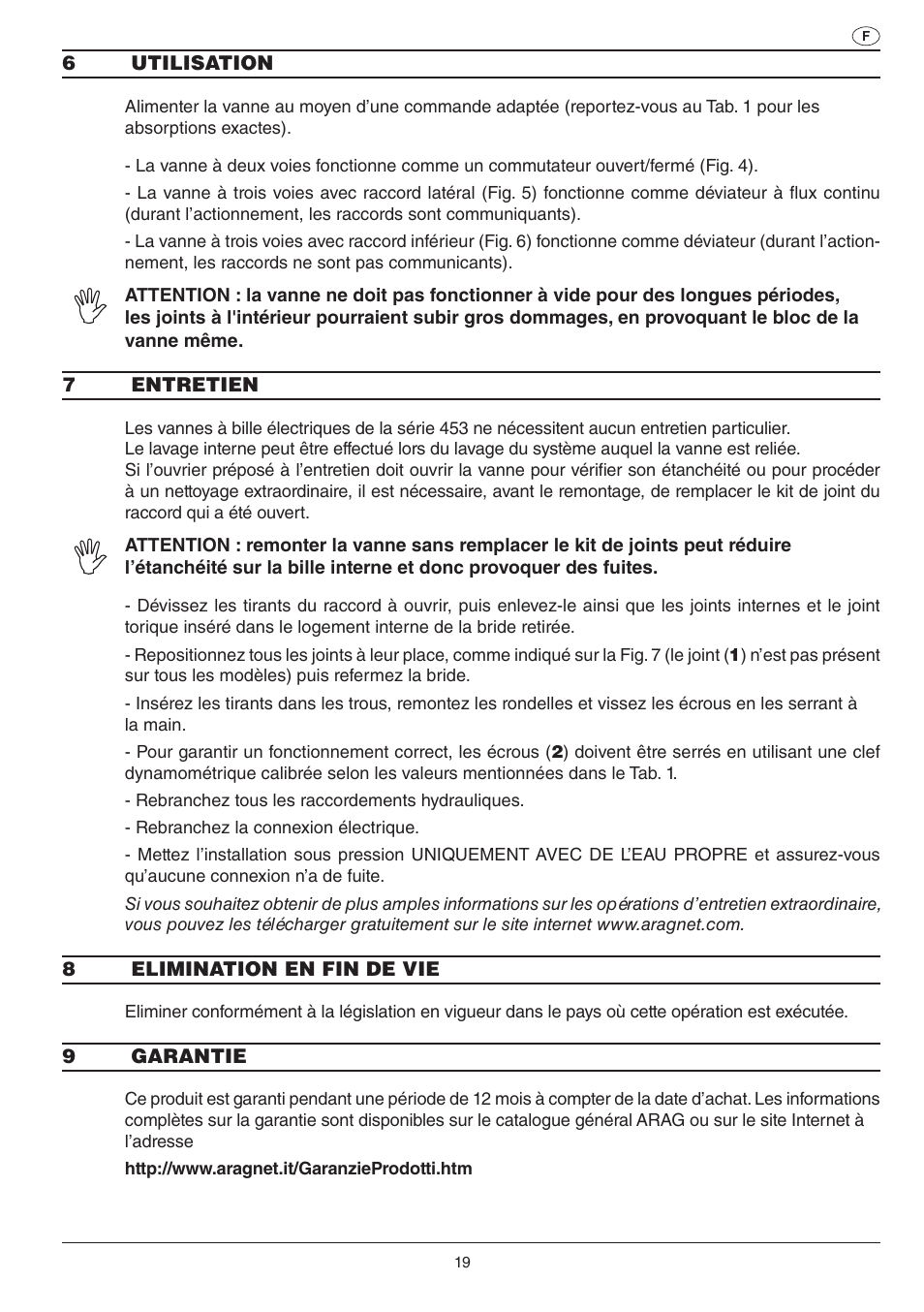 ARAG SERIE 453 Electric ball valve User Manual | Page 19 / 40