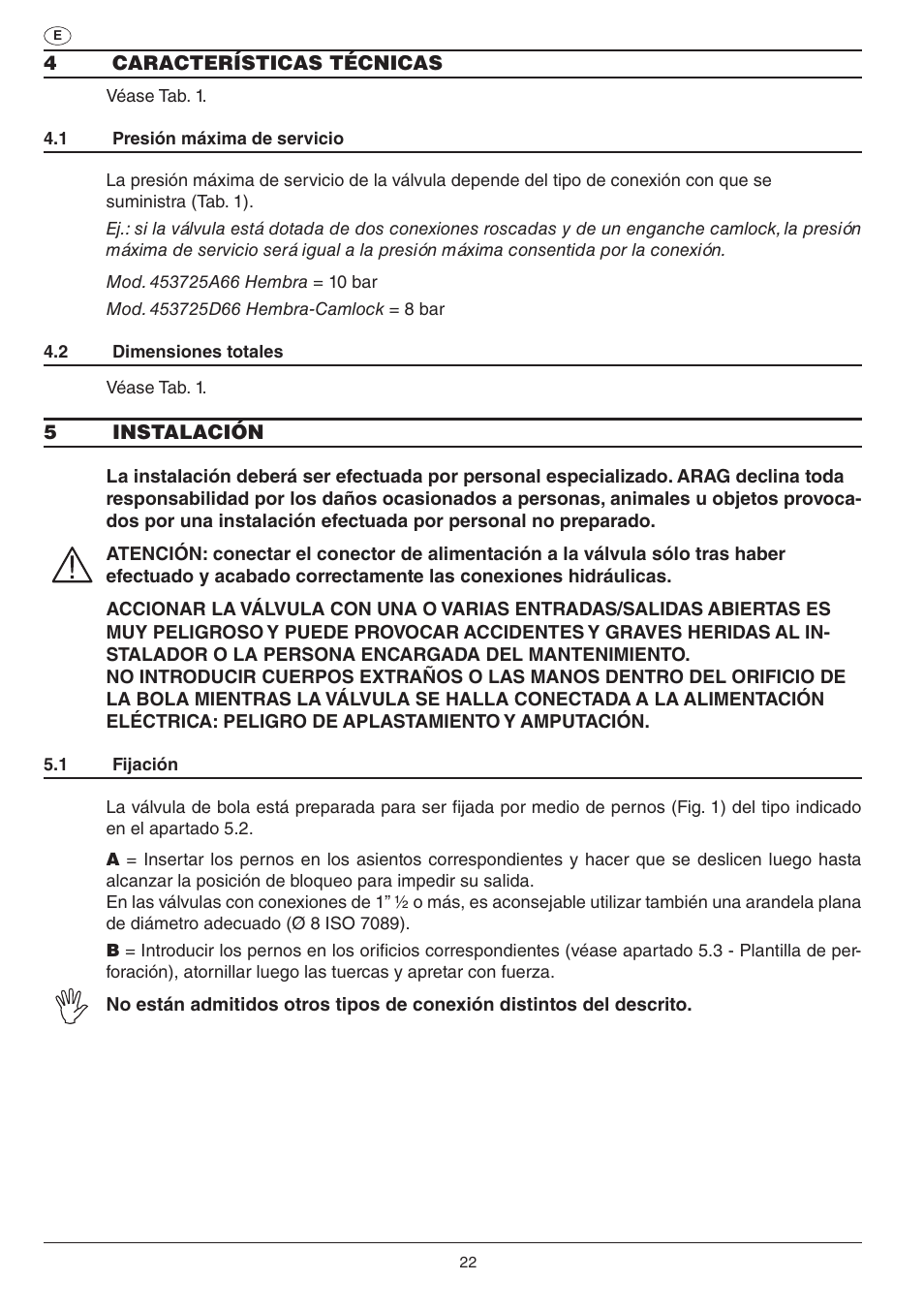 ARAG SERIE 453 Electric ball valve User Manual | Page 22 / 40