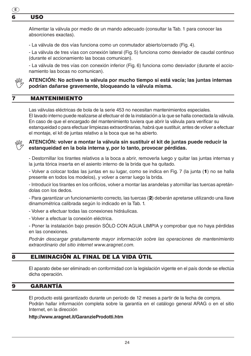 ARAG SERIE 453 Electric ball valve User Manual | Page 24 / 40