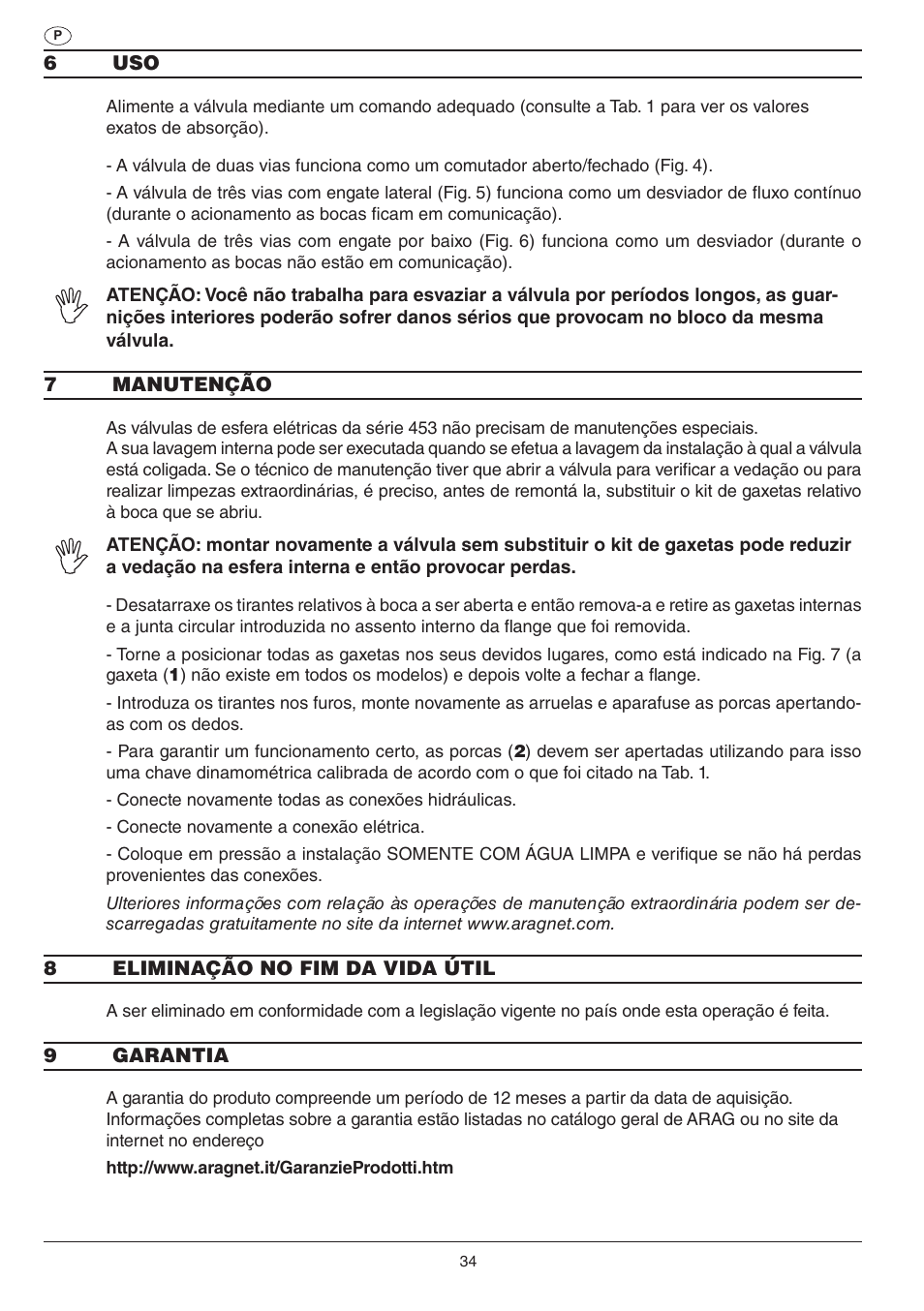 ARAG SERIE 453 Electric ball valve User Manual | Page 34 / 40