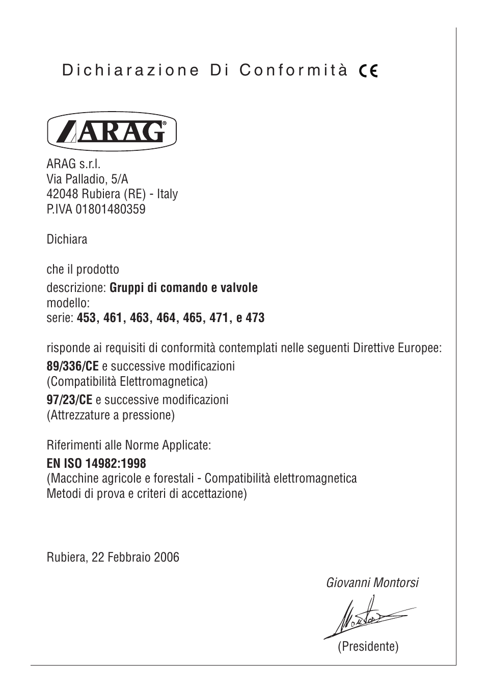 ARAG SERIE 453 Electric ball valve User Manual | Page 39 / 40