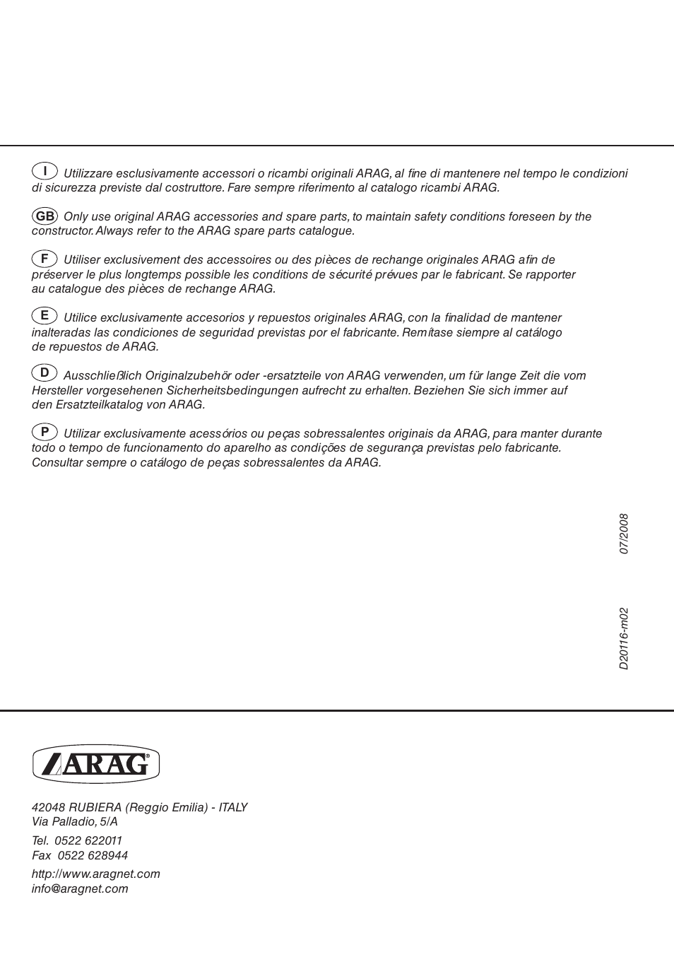 ARAG SERIE 453 Electric ball valve User Manual | Page 40 / 40