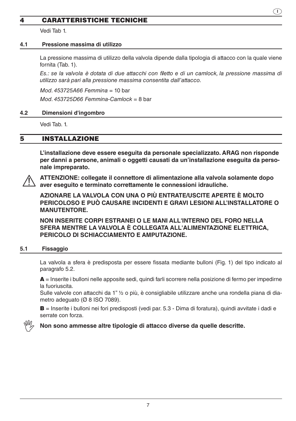 ARAG SERIE 453 Electric ball valve User Manual | Page 7 / 40