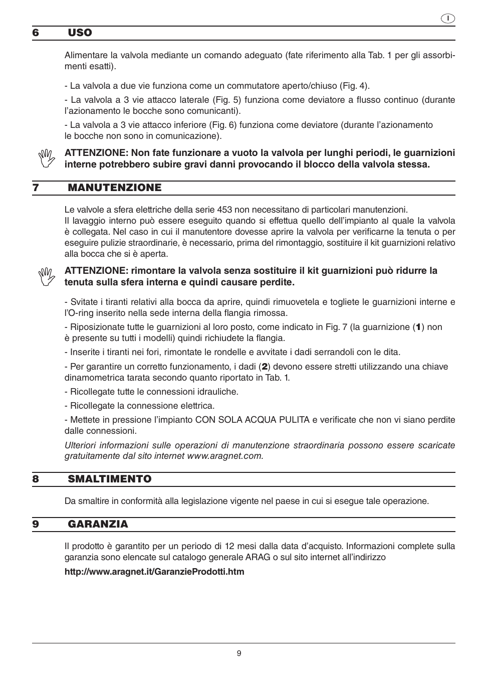 ARAG SERIE 453 Electric ball valve User Manual | Page 9 / 40