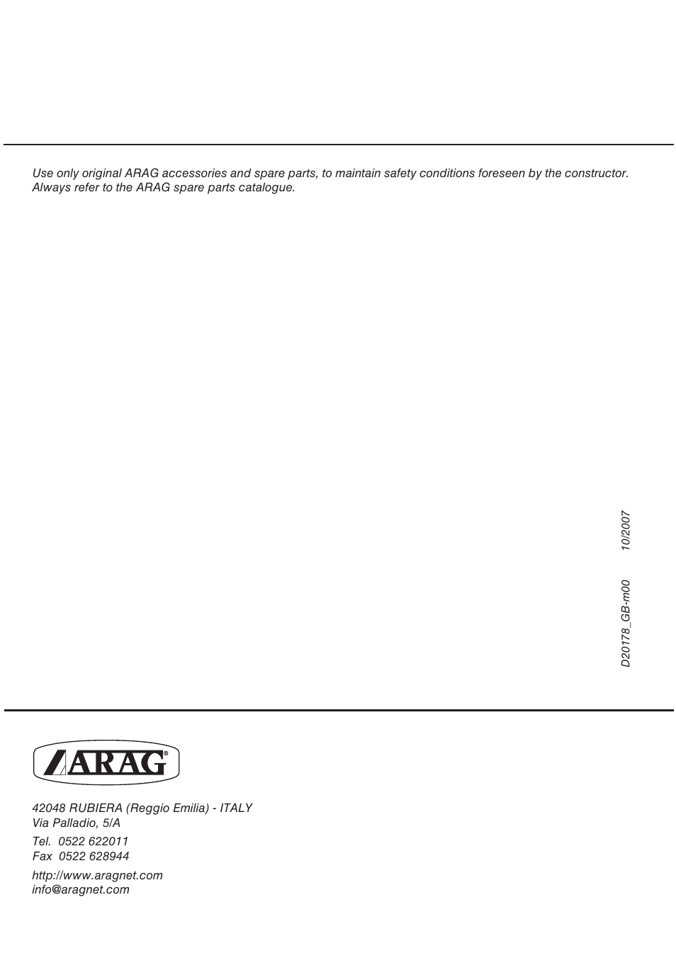 ARAG SERIE 4663 Electric Control Box 7 - 9 User Manual | Page 20 / 20