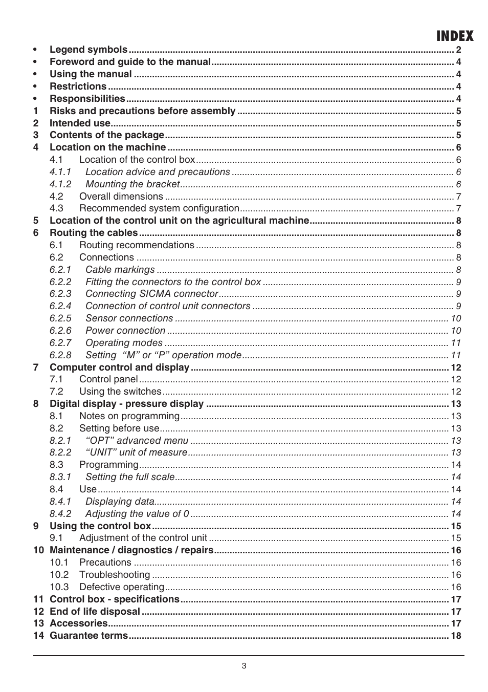 Index | ARAG SERIE 4663 Electric Control Box 7 - 9 User Manual | Page 3 / 20