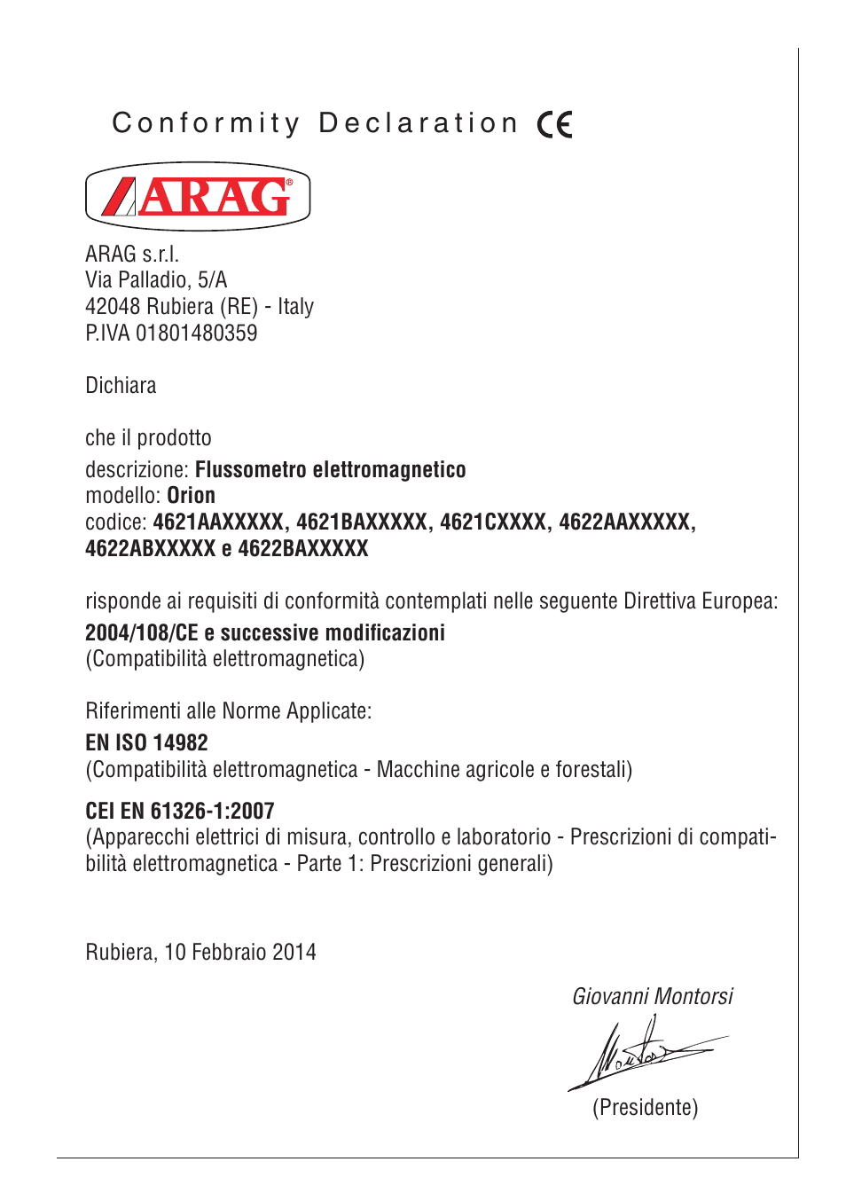 ARAG ORION User Manual | Page 11 / 12