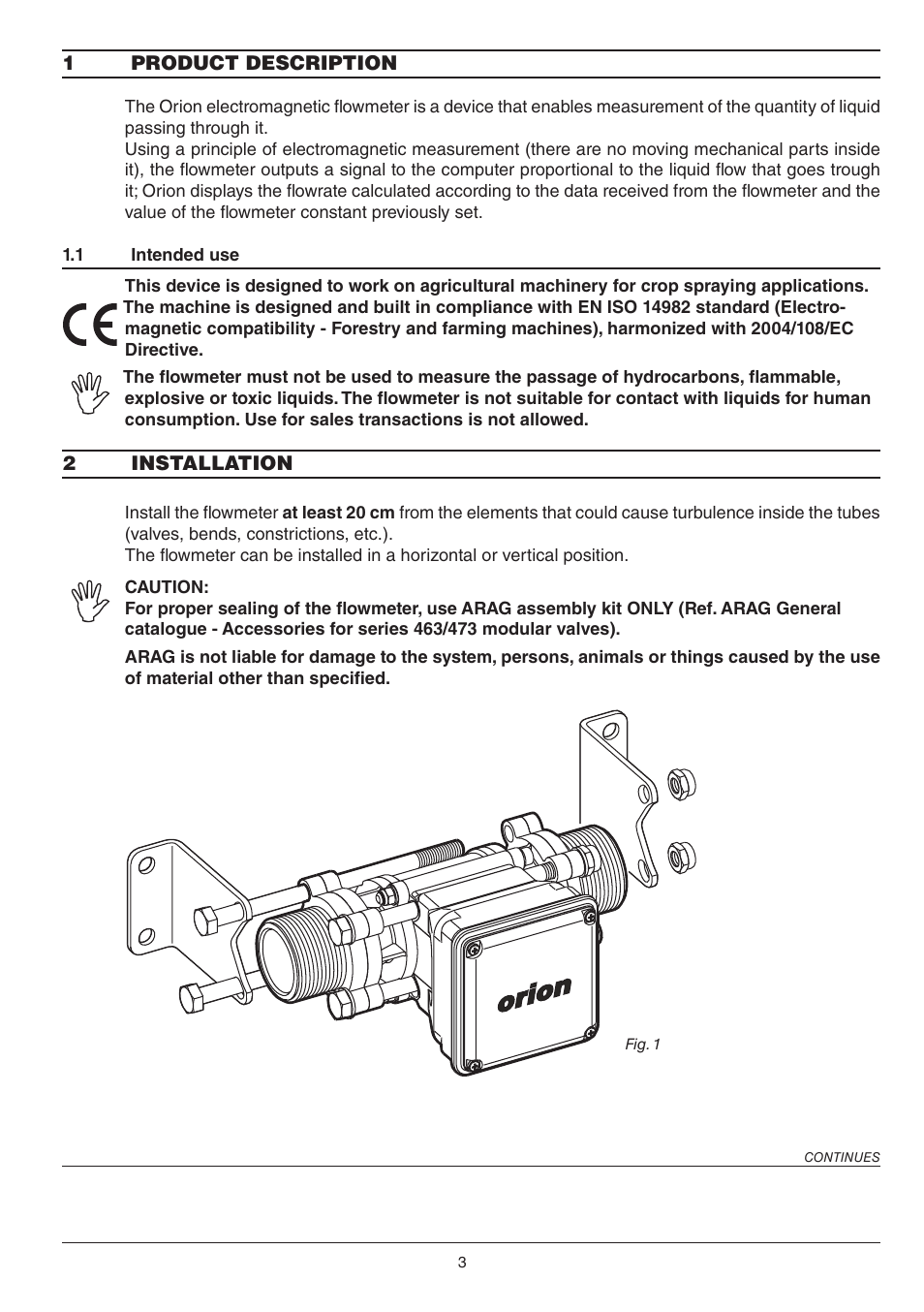 1 product description, 1 intended use, 2 installation | Intended use | ARAG ORION User Manual | Page 3 / 12