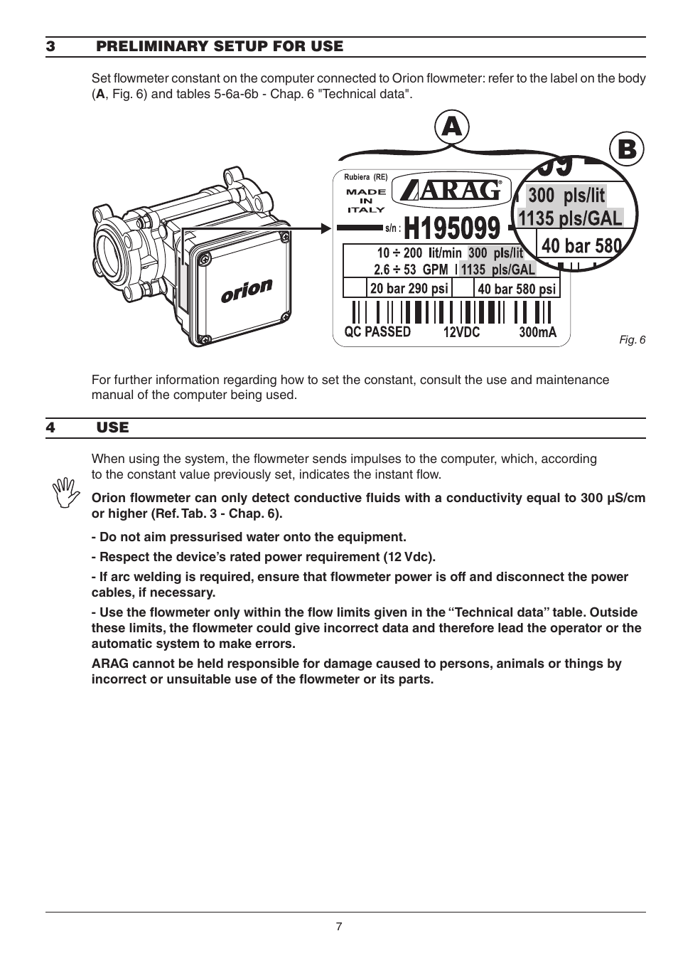 3 preliminary setup for use, 4 use, 3 preliminary setup for use 4 use | ARAG ORION User Manual | Page 7 / 12