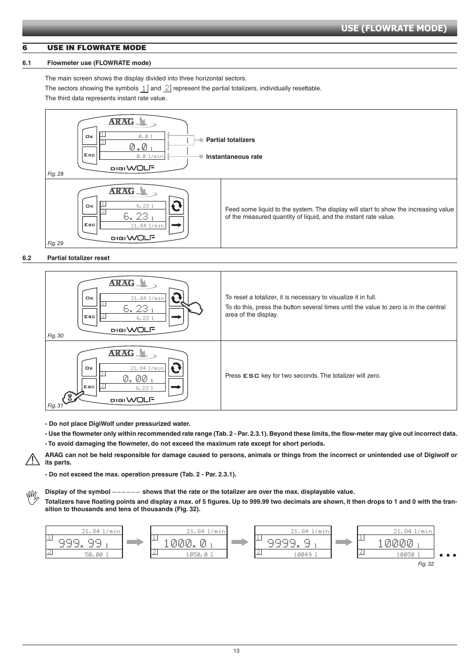 Use (flowrate mode) | ARAG DIGIWOLF - Power supply version 12V DC User Manual | Page 13 / 28