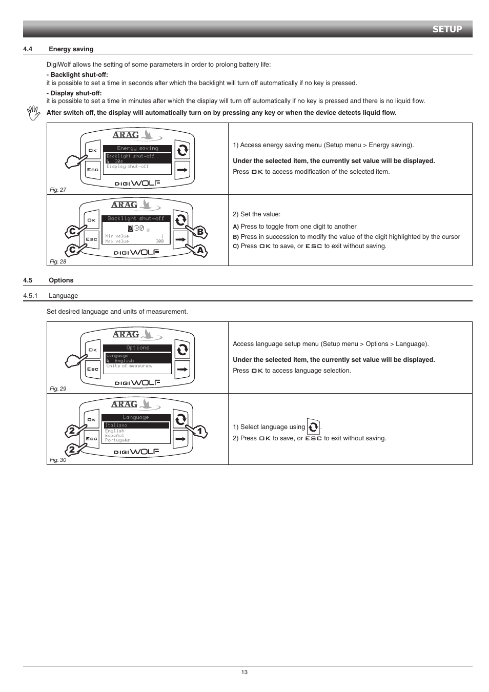 Setup | ARAG DIGIWOLF - Battery powered version User Manual | Page 13 / 24