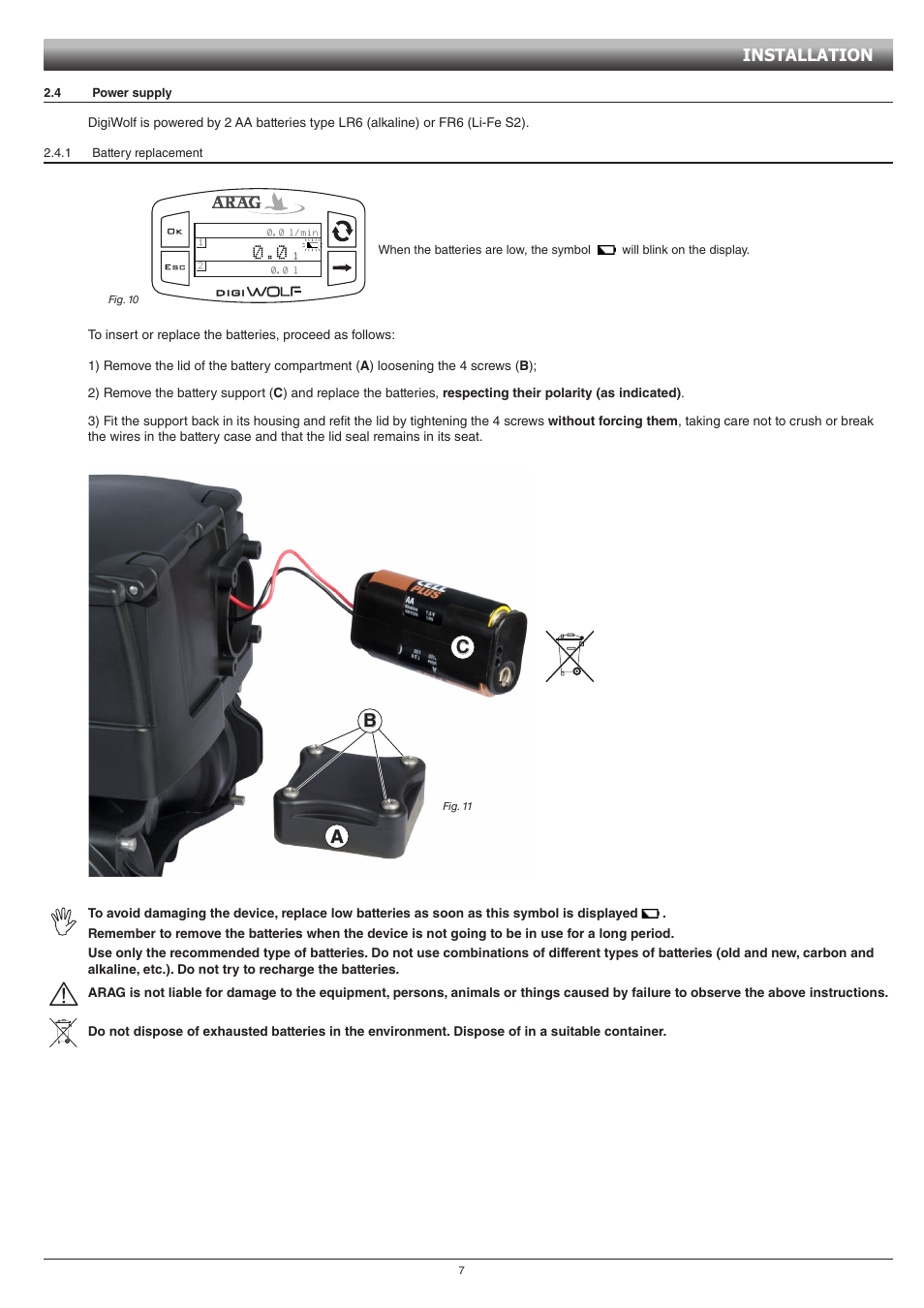 Ab c, Installation | ARAG DIGIWOLF - Battery powered version User Manual | Page 7 / 24