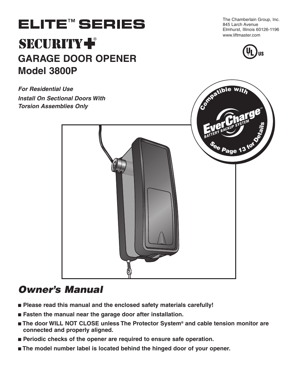 Chamberlain 3800P User Manual | 36 pages