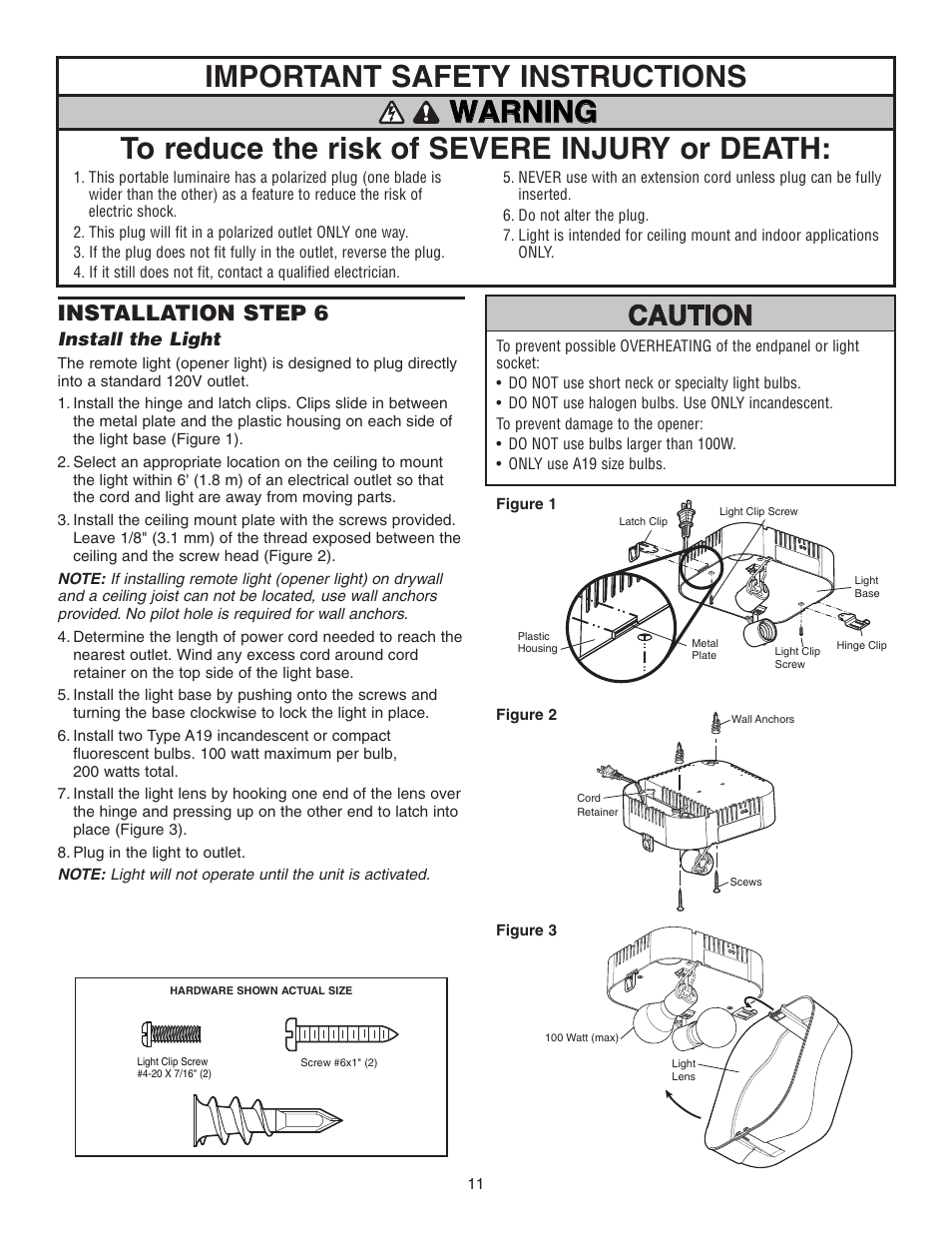 Install the light, Installation step 6 | Chamberlain 3800P User Manual | Page 11 / 36