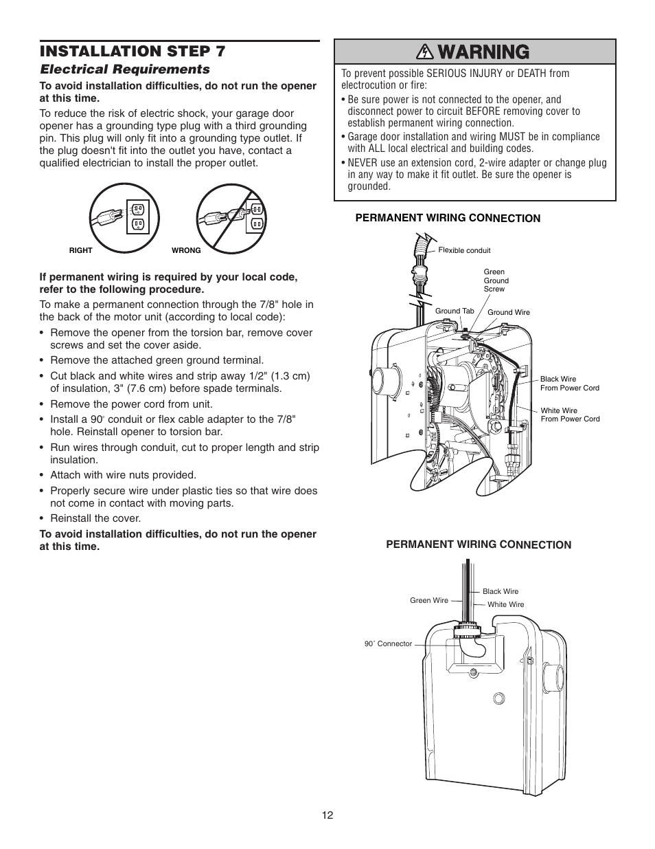 Electrical requirements, Installation step 7 | Chamberlain 3800P User Manual | Page 12 / 36