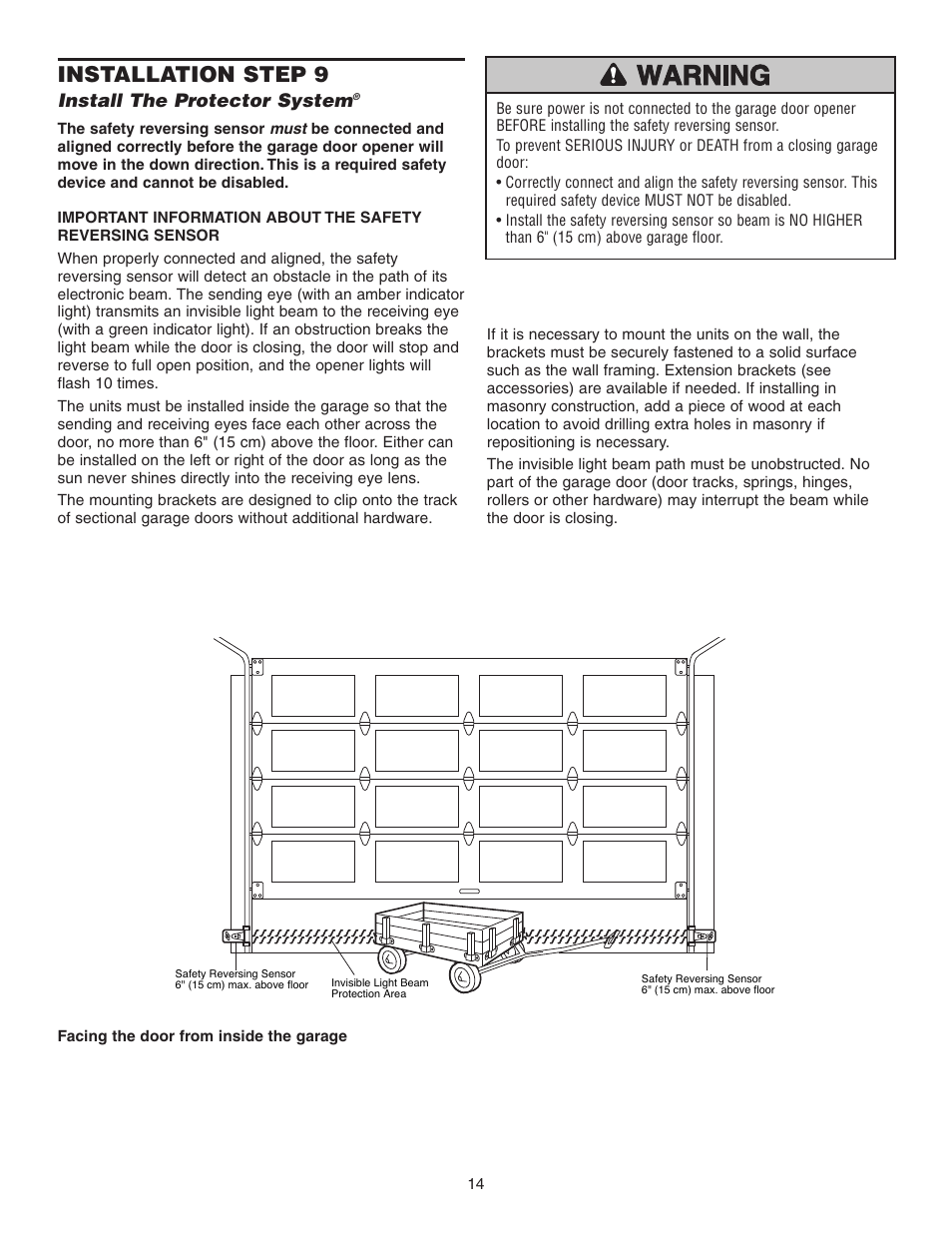 Install the protector system, Installation step 9 | Chamberlain 3800P User Manual | Page 14 / 36