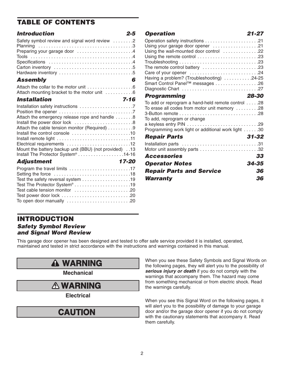 Chamberlain 3800P User Manual | Page 2 / 36