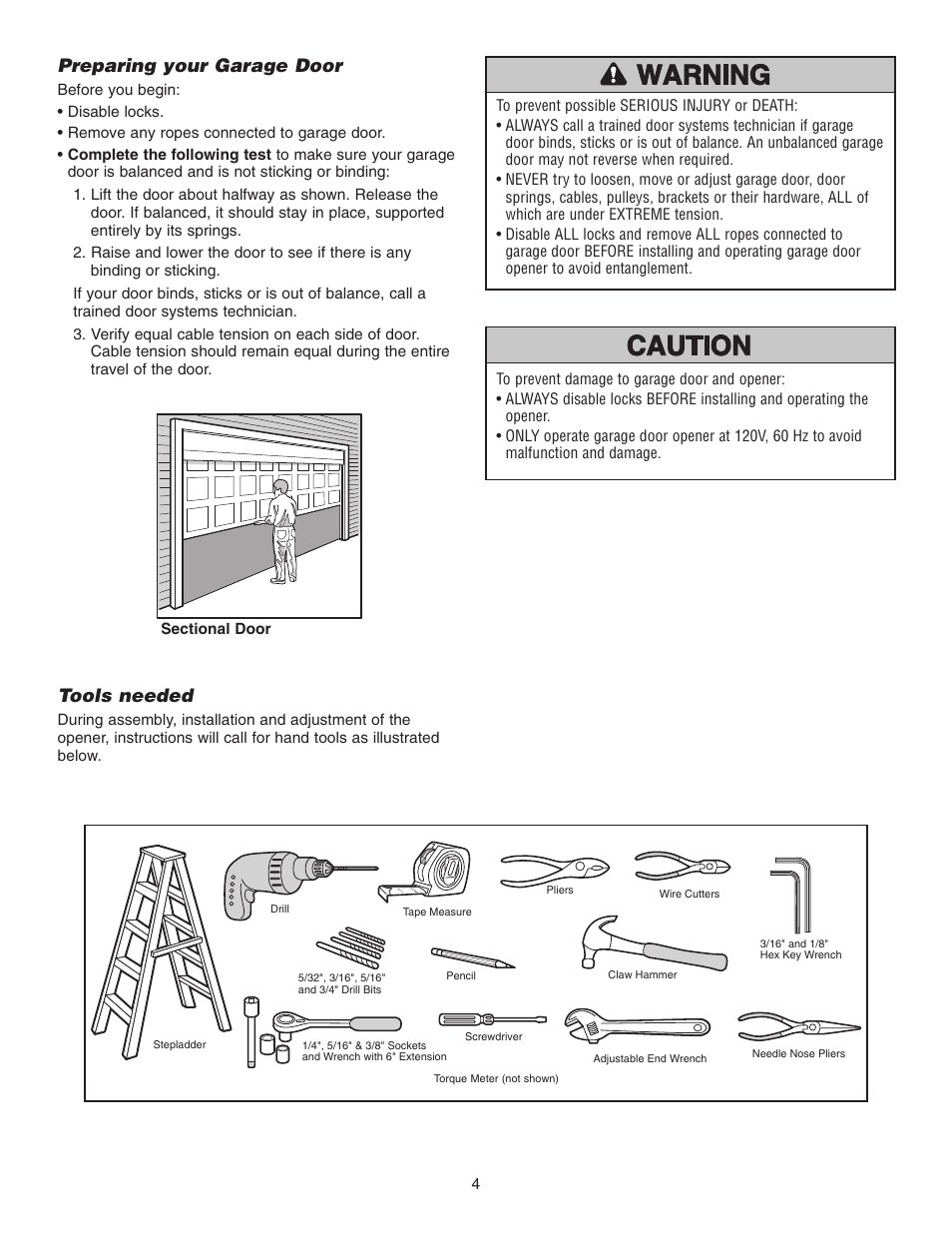 Preparing your garage door, Tools needed | Chamberlain 3800P User Manual | Page 4 / 36
