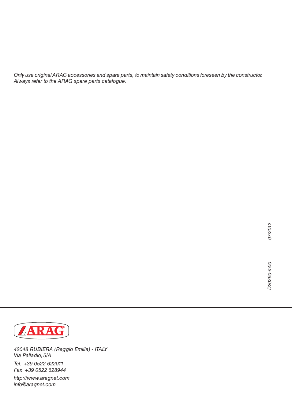 ARAG ORION Tank filling system User Manual | Page 16 / 16