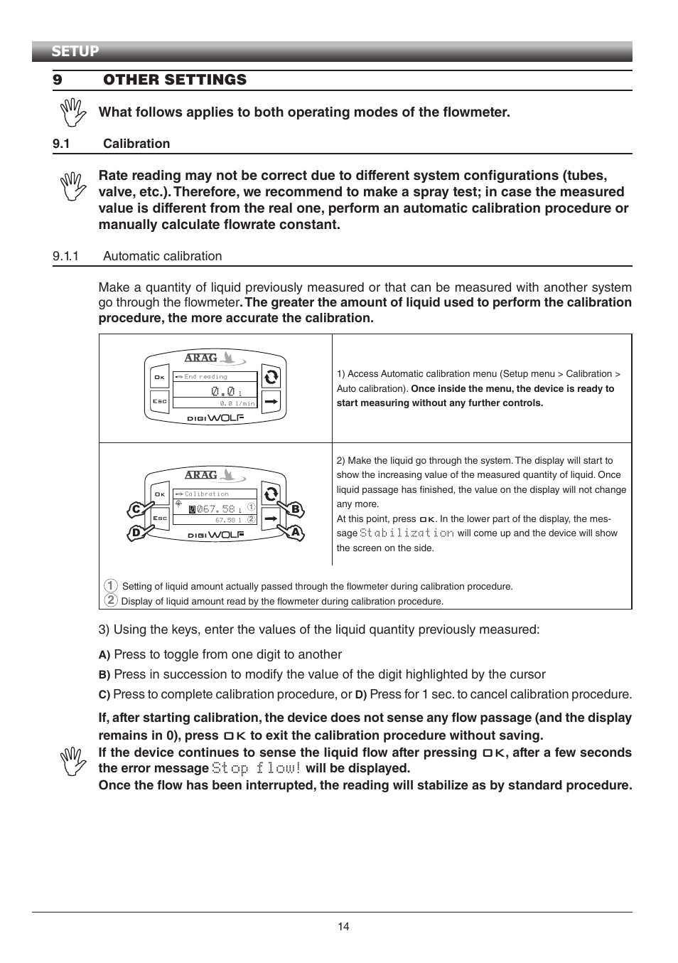 9other settings, Setup | ARAG Digiwolf Tank filling system User Manual | Page 14 / 28