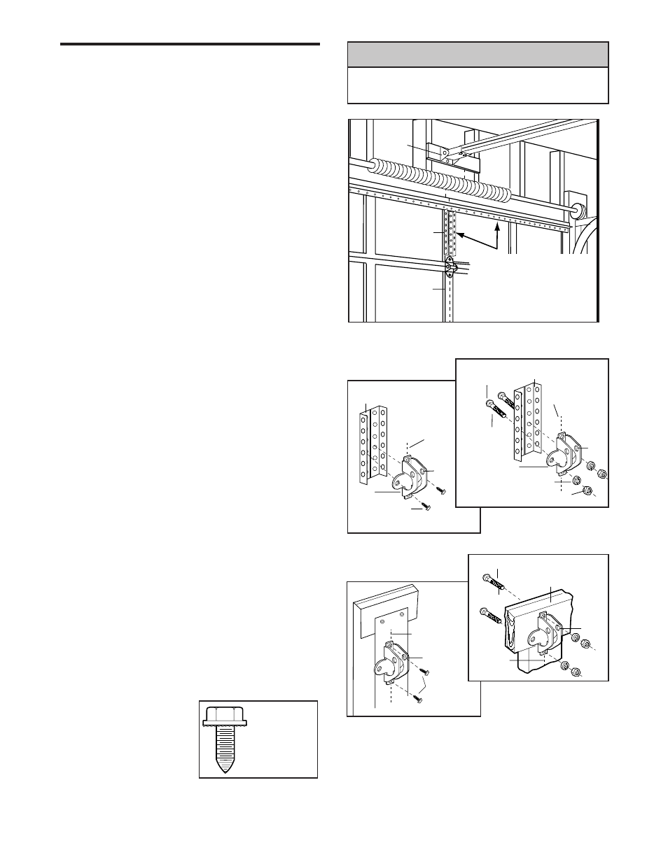 Fasten the door bracket, Warning caution warning warning, Installation step 11 | Chamberlain 2265 User Manual | Page 20 / 36