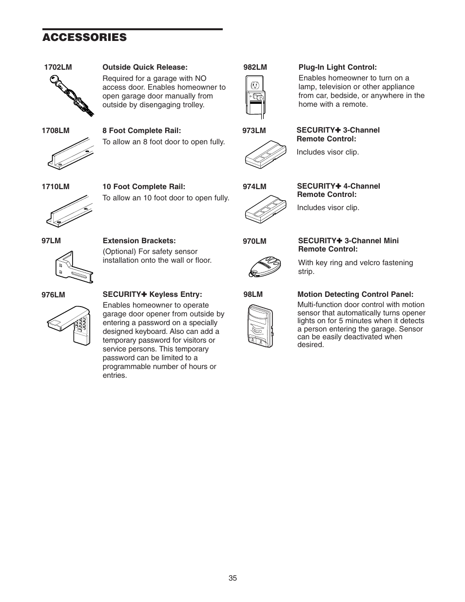 Accessories | Chamberlain 2265 User Manual | Page 35 / 36