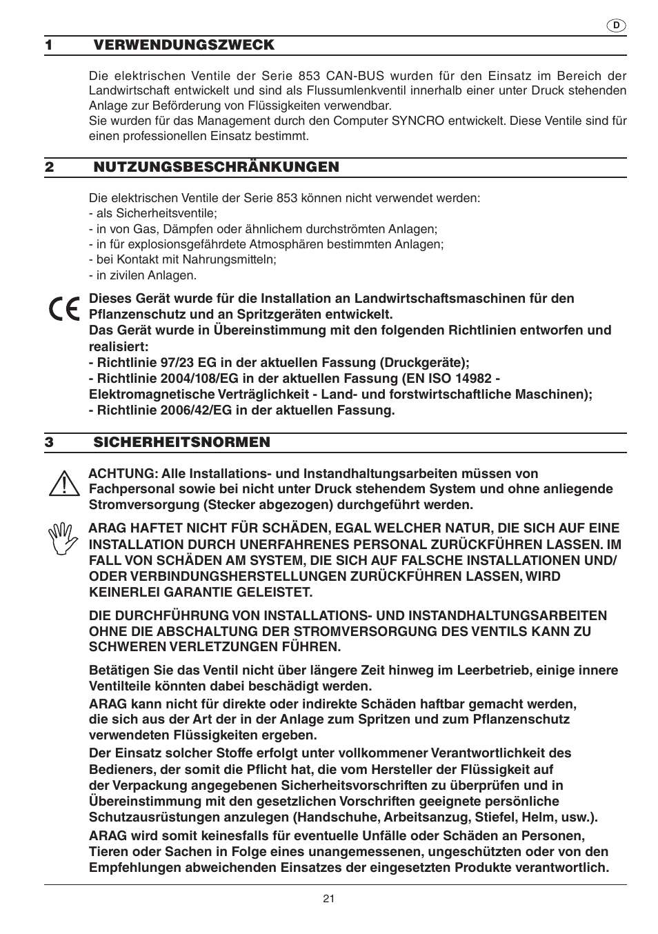 ARAG Electric ball valve with CAN-BUS connection User Manual | Page 21 / 32