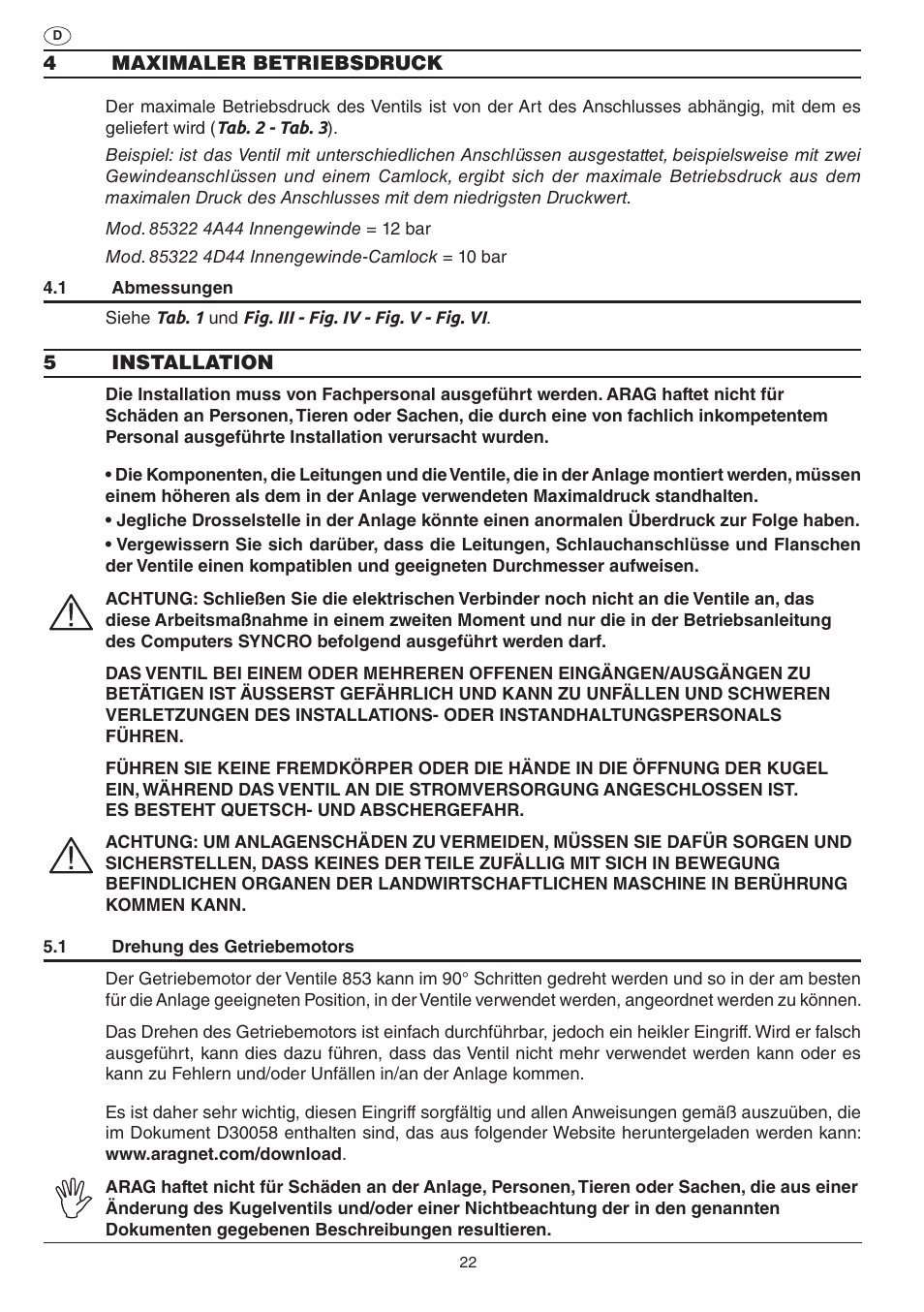 ARAG Electric ball valve with CAN-BUS connection User Manual | Page 22 / 32