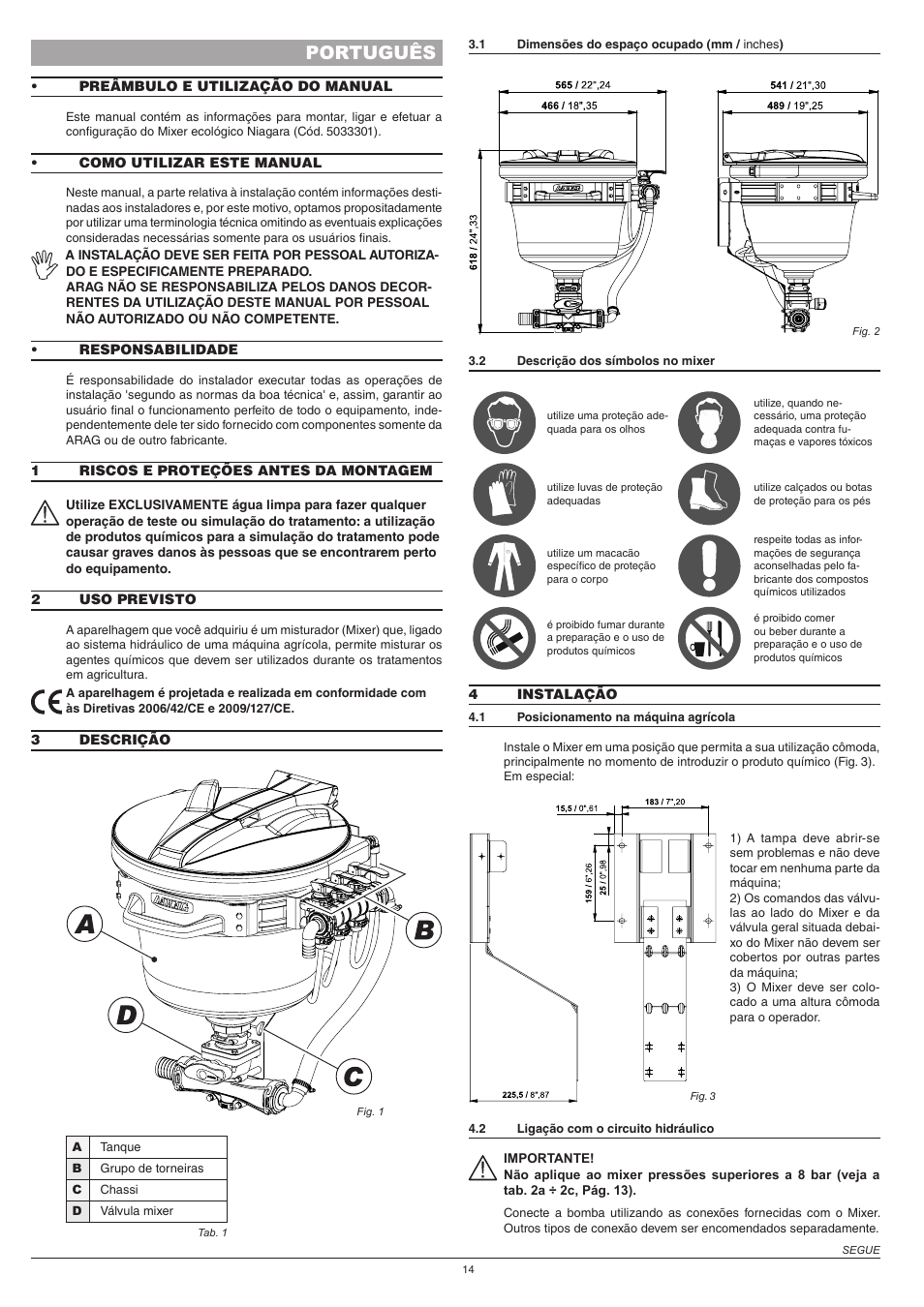 Português | ARAG Mixer NIAGARA User Manual | Page 14 / 36